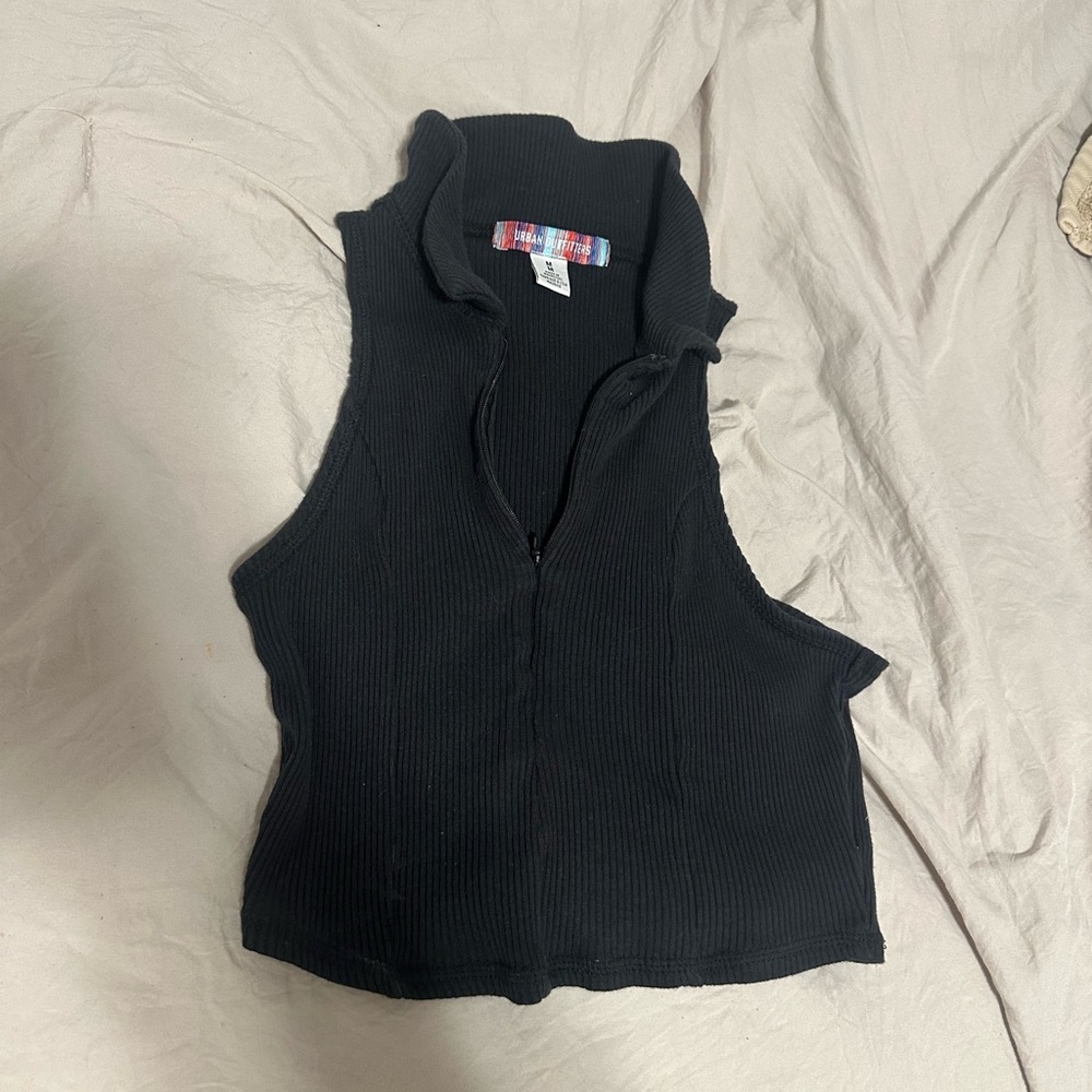 Urban Outfitters Black Ribbed Zip-Up Tank Top
